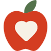 icono manzana roja con corazón blanco en el centro